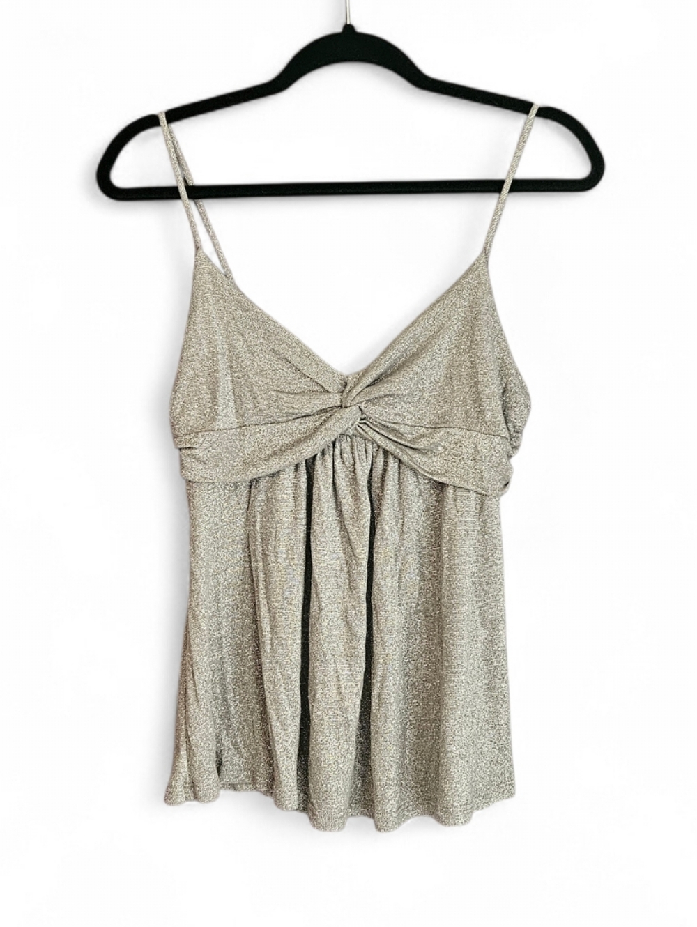 Pink Crayon Metallic Silver Twist Front Camisole Top XL Y2K Lurex Shimmer